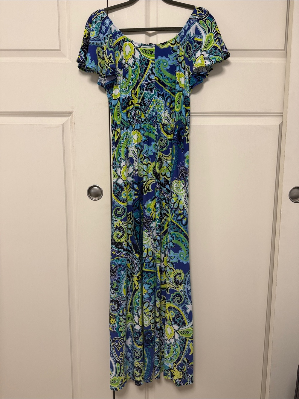 Attitudes by Renee Blue & Green Paisley Off-Shoulder Maxi - Picture 9 of 11